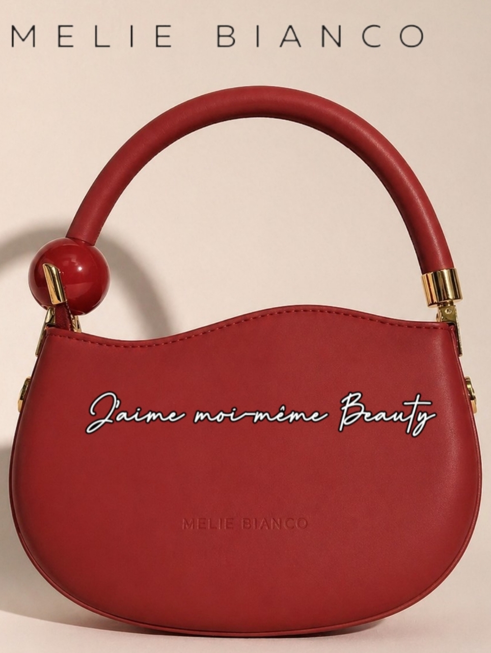 Melie Bianco Luxury Cherry Red Sculptural Top-Handle Shoulder Bag- NEW